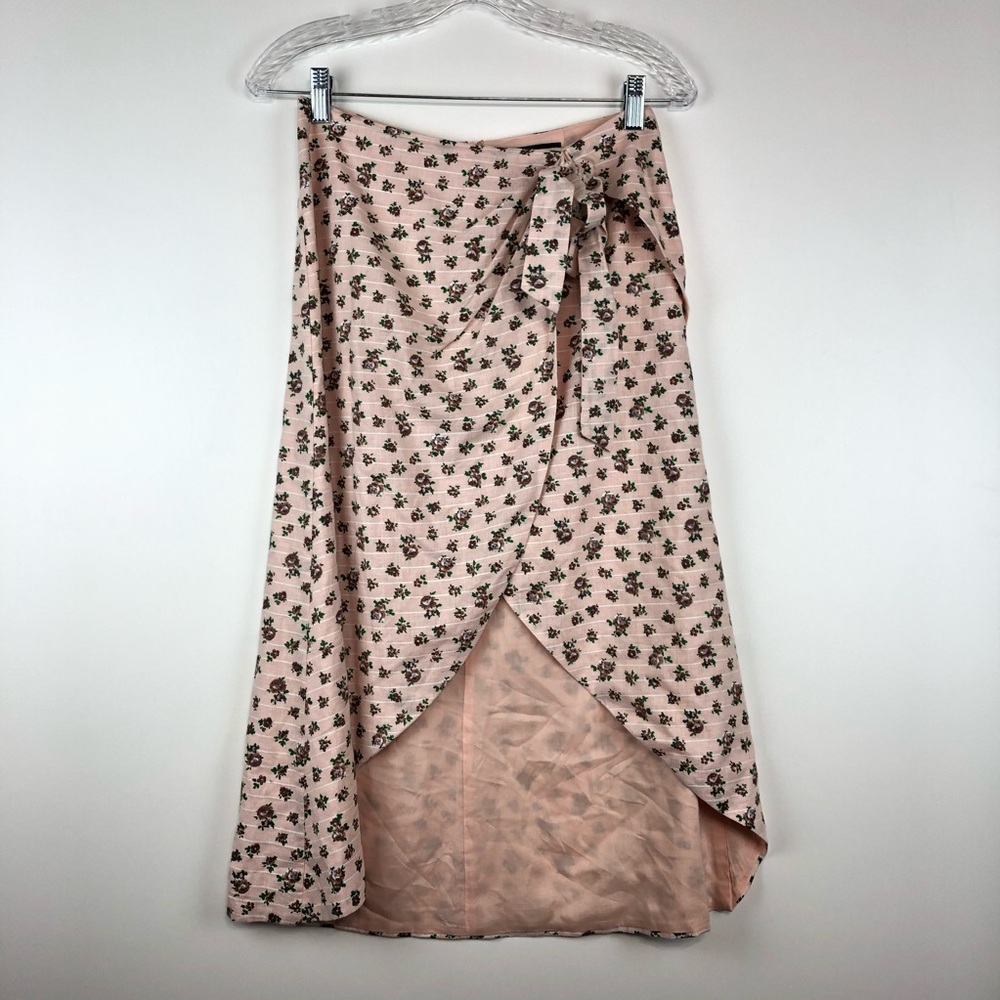 Majorelle Floral Pink MIDI Faux Wrap Skirt Small Draped - Picture 2 of 8